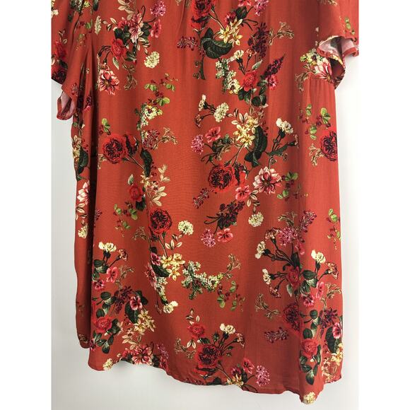 NWT Torrid Rayon Slub Mock Neck Flutter Sleeve Top Floral Orange Plus Size 2 2X - Picture 6 of 12